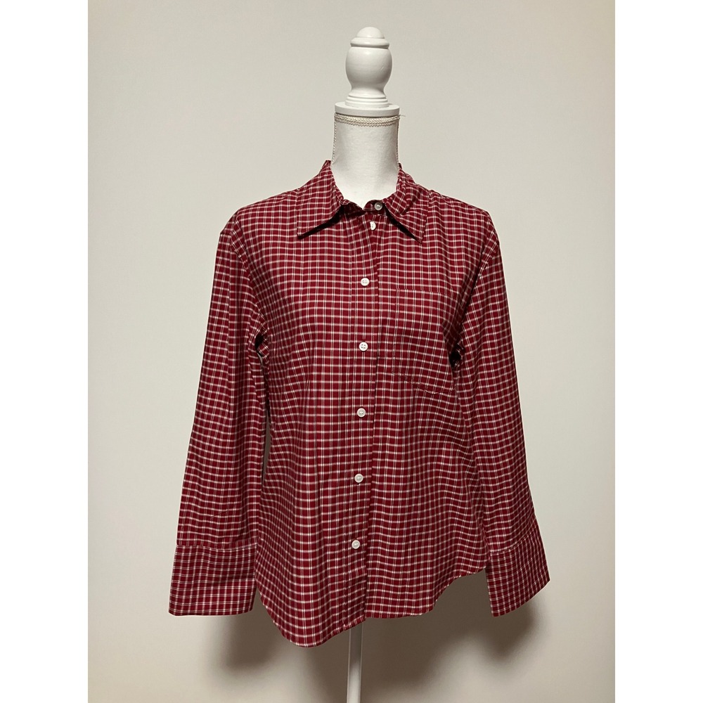 NWT H&M Womens Red Plaid Button Down Shirt Size S Cotton Long Sleeve Pocket